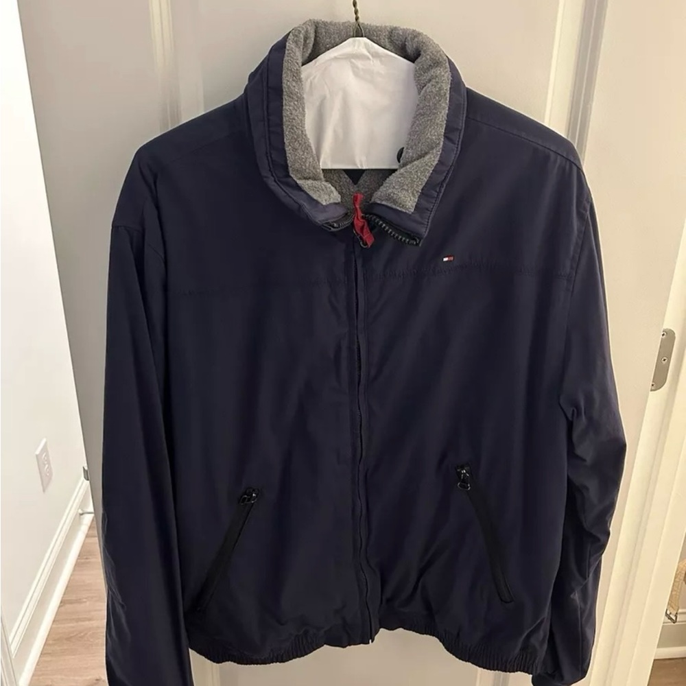 Tommy Hilfiger Navy Blue Zip Front & Pockets Men’s Size L Jacket Elastic Waist